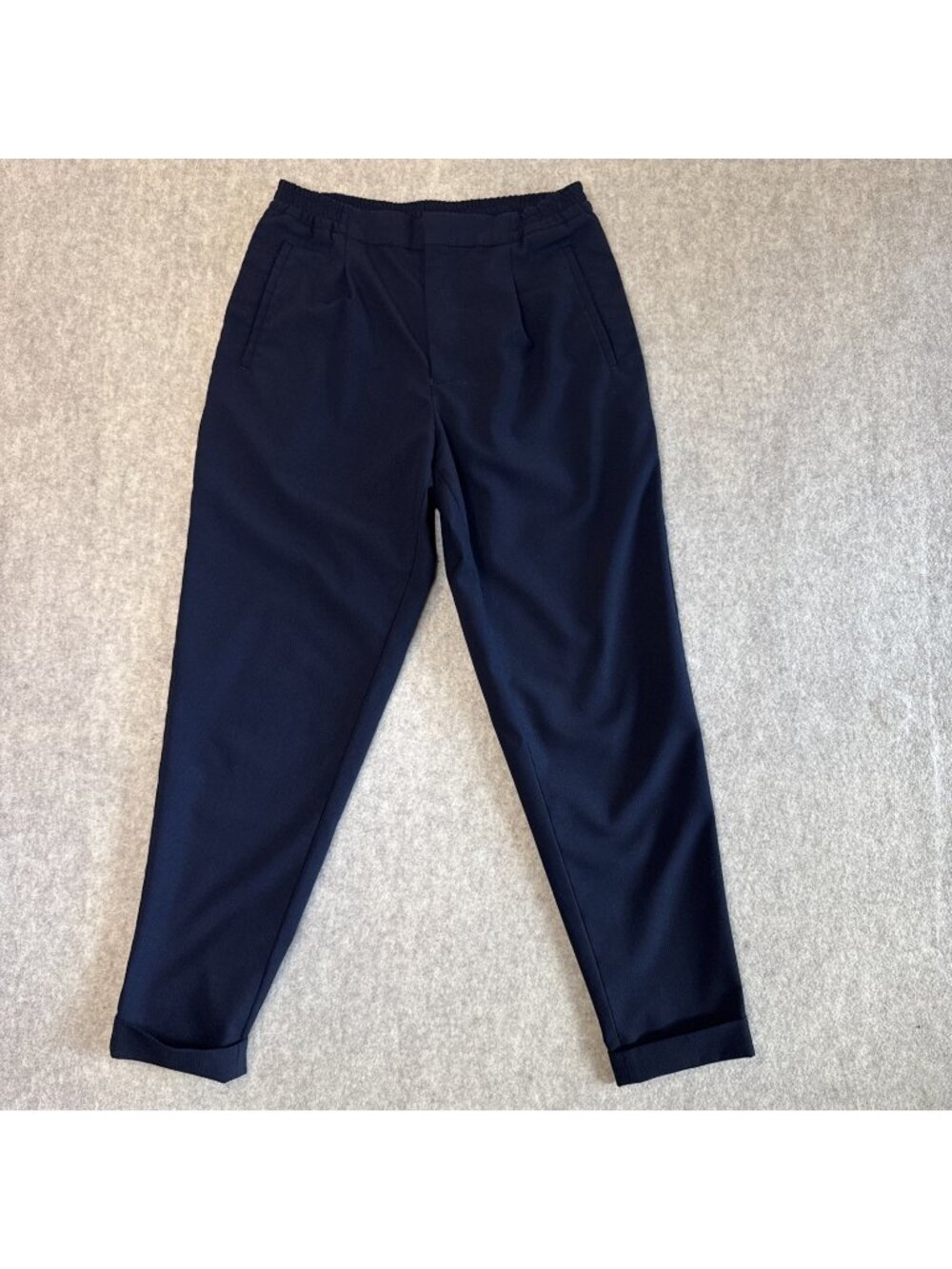 Reiss Tokyo Tapered Pleated Trousers Mens 30x28 Navy Wool Blend Cuffed E Waist